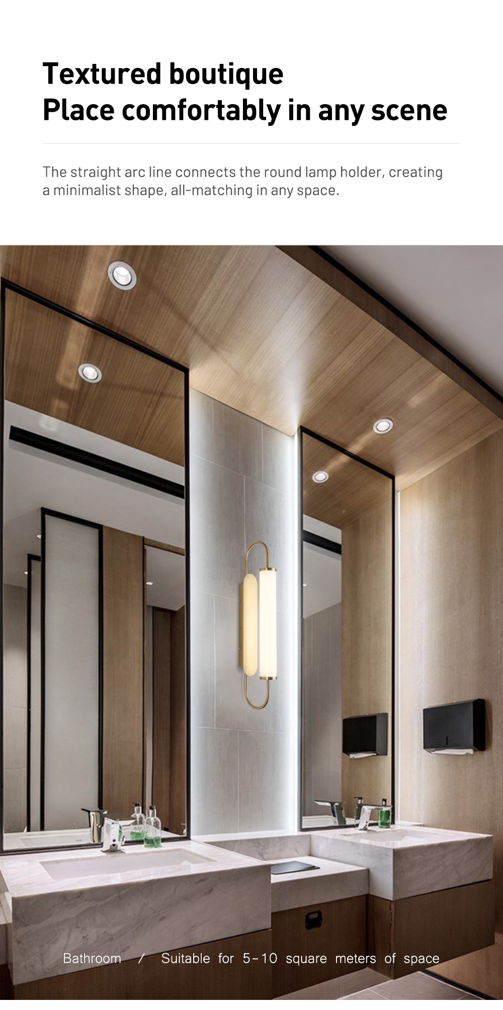 Modern Decoration Iron Acrylic Golden Color Indoor Wall Sconces Bathroom Led Wall Lamp