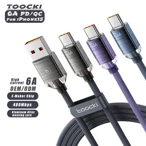 Toocki Venta caliente Smart Usb a tipo C Cable 6A USB C Cable de carga rápida 66W Usb-c Cable DE DATOS trenzado para Samsung Huawei