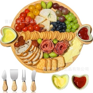 Bamboo <b>Cheese</b> Board With <b>Knife</b> <b>Set</b> Solid Wood Deli Tray For Outdoor Picnic Fruit Serving - Product Image 3