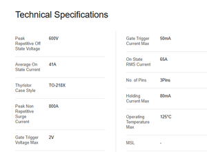 Componente Electrónico de Amplificación TAIYAN Thyristor TO-218X-3 Isolator S4065JTP de 3 Pines, 65A, 125C - Product Image 6