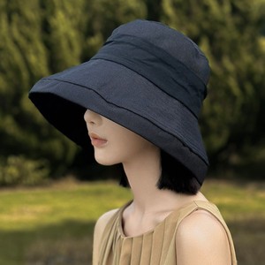 Chapeau seau en coton et lin de couleur unie pour femmes paquet été chapeau de soleil de voyage à large bord - Product Image 2