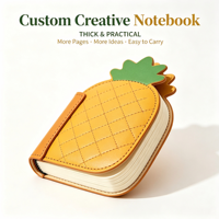 Couverture en PU personnalisée ODM/OEM avec logo, couleur et motif, en forme d'ananas mignon, pour carnet cadeau en PU personnalisé en forme d'ananas