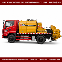 Pompe à béton montée sur camion Sany C10 10023 d'occasion 2021 13.5T 23MPa, Pompe à béton montée sur camion Sany SY5143THBE d'occasion Exportation Chine