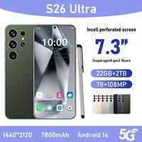 Smartphone Android 15 S26 Ultra en promotion, 22 Go + 2 To, appareil photo HD 108 MP, double SIM, reconnaissance faciale, version originale espagnole