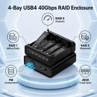 Enclosure USB-C 4 Bay M.2 NVME SSD PM/JBOD/RAID 0/RAID 1/RAID 5 OEM Logo Kustom Aluminium dengan Port USB4