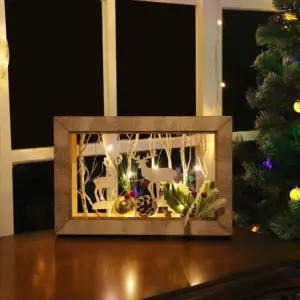 10L warm weiße LED Holz Weihnachten Bilderrahmen Tisch leuchte für den Innenbereich