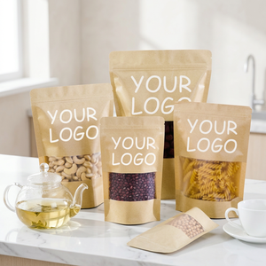 In Stock Custom Logo Stand Up Pouch Kraft Paper Resealable Zipper Moisture Proof Top Food Grade Eco-friendly With Window - Product Image 2