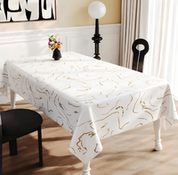 Nappe en PVC motif marbre tourbillonnant blanc, bleu et or, taille et couleur personnalisables, torchon de cuisine minimaliste imperméable et anti-taches