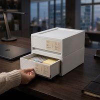 Organisateur de bureau empilable WONFUN en similicuir texturé, style japonais, en PP, pour papeterie et cosmétiques