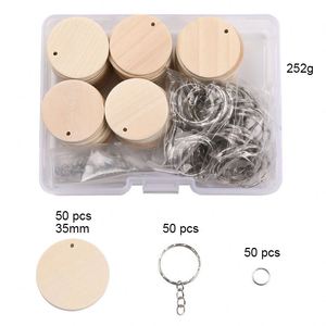 DIY Gift Craft Supplies Unfinished Blank Wooden <b>Discs</b> Keychain Set with Storage Box - Product Image 3