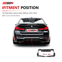 Diffuseur de pare-chocs arrière en fibre de carbone véritable style 3D 3 pièces pour BMW Série 5 G30 G38 M5 F90 2017-2023 Kit carrosserie