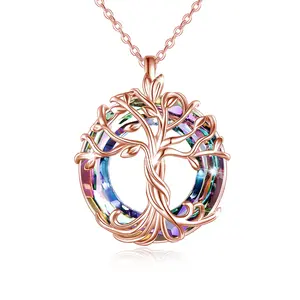 Tree Of Life Pendant Necklace Family Jewelry S925 Sterling Silver Tree Crystal Necklace