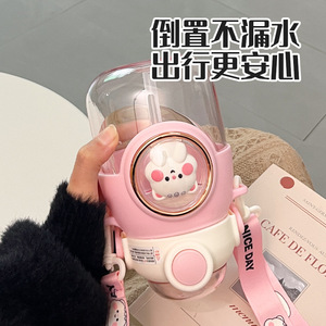 Cute <b>Childrens</b> <b>Water</b> Cup Large Capacity Plastic Straw <b>Bottle</b> Bpa Free Back To School Summer Use - Product Image 4