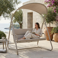 Fauteuil balançoire moderne 2 places pour l'extérieur, structure en acier avec revêtement en poudre, balançoire de jardin en maille texturée haute résistance avec auvent