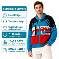 Cardigan décontracté en tricot épais pour homme avec logo personnalisé du fabricant, motif jacquard, mélange de laine, thème hôtelier, fermeture éclair, pour hommes