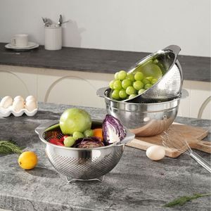Ensemble de bassines en acier inoxydable 304 de qualité alimentaire, épaissies, pour la cuisine domestique, panier de lavage et d'égouttage des légumes, passoire à soupe, compatible lave-vaisselle - Product Image 3