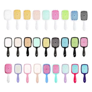 Custom Colorful Massage Hair Comb Hairdressing Hollow Grid Comb Wide Teeth Detangling Hair Brush Curly Hair Brush Unbrush