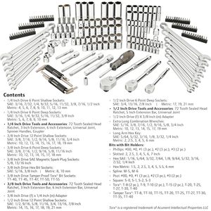 Juego de Herramientas Mecánicas Ingersoll Rand de 205 Piezas, SAE y Métricas, con Enchufe de 1/2 Pulgada, Acero al Cromo Vanadio, Kit de Reparación Automotriz - Product Image 2