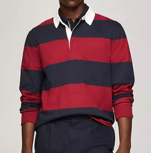 Camicia da <span class=keywords><strong>uomo</strong></span> personalizzata da Rugby con stampa Logo moda colore a contrasto 100% in cotone lavorato a maglia a righe bianche nere <span class=keywords><strong>manica</strong></span> <span class=keywords><strong>lunga</strong></span> per <span class=keywords><strong>Polo</strong></span> - Product Image 5