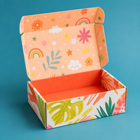Boîte d'expédition en carton ondulé avec logo personnalisé, motif floral arc-en-ciel mignon, imprimé intérieur, boîte cadeau en carton avec plantes tropicales colorées
