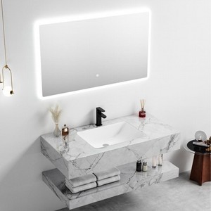 CR 100cm <b>Grey</b> Marble <b>Bathroom</b> Vanity Wall Mounted With Integrated Sink And LED <b>Mirror</b> - Product Image 5