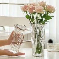 Vase à fleurs en verre transparent nordique cylindrique moderne de 30cm pour décoration de salon et table à manger