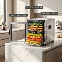 Déshydrateur alimentaire professionnel en acier inoxydable à 10 plateaux – Pour viande séchée, fruits, friandises pour animaux – Contrôle tactile numérique, réglable jusqu'à 80°C