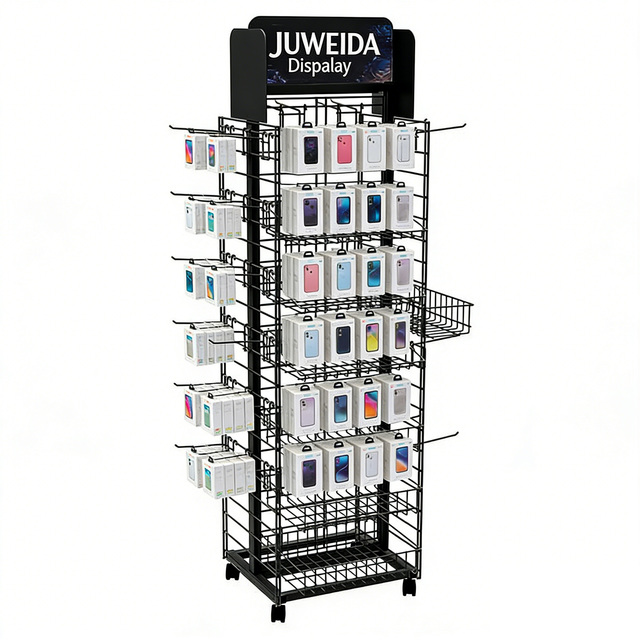 360° Rotating Countertop Display Stand Multi-Functional Mobile Phone Accessories Display Rack for Retail Store