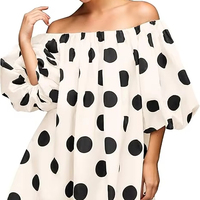 Robe courte estivale à épaules dénudées à pois, manches bouffantes, ample et fluide, robe de poupée mignonne, robe courte décontractée et ample