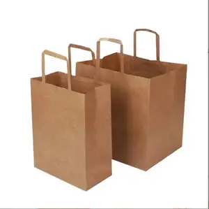 最优惠价格中国供应商工艺纸午餐袋棕色平手柄可回收食品外卖去袋