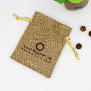 Tas hadiah tali tarik rami goni pola cetak bahan kain Linen untuk kerajinan DIY dan pesta Natal - Product Image 2