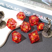 Ensemble de dés polyédriques créatifs faits à la main en résine avec cœur liquide et dragon rouge pour DND TRPG Jeu de société - DH6