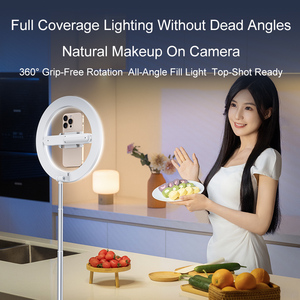 DUCSUAL Ring Light con Treppiede Estensibile <span class=keywords><strong>e</strong></span> Pieghevole, Temperatura Colore Regolabile 2800-6500K, Supporto Telefono per Live Streaming - Product Image 2