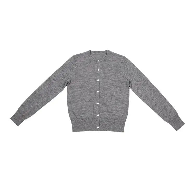 Cardigan ras du cou à manches longues pour femmes avec bouton sur le devant en laine mérinos extra fine Pull tricoté