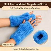 Échantillon de mitten en fourrure de vison véritable tricotée, élastique, douce et thermique, avec cordon anti-perte