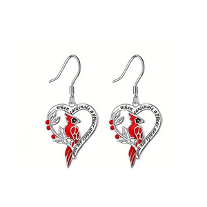 Orecchini a Forma di Cuore con Cardinale, Placcati in Argento 925 con Cristalli e Strass, Gioielli Romantici da Donna per Uso Quotidiano - Product Image 1