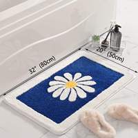 Keset Kamar Mandi Motif Bunga Daisy Biru Lembut, Halus, Menyerap Air, Anti Selip, Karpet Floral untuk Pintu Masuk Kamar Mandi, Kamar Tidur, Dekorasi Rumah OEM