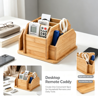 Organisateur de télécommandes et de fournitures de bureau en bambou naturel à plusieurs compartiments, pour petits objets, idéal pour le salon