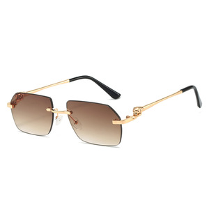 Occhiali da <span class=keywords><strong>Sole</strong></span> di Lusso Vintage Retrò Senza Montatura con Taglio Diamantato e Aste Leopardate per la Guida - Product Image 3