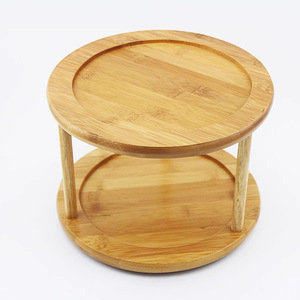 Estante giratorio de madera de doble capa para cocina, tipo pedestal, color amarillo claro, para especias y productos secos. - Product Image 3