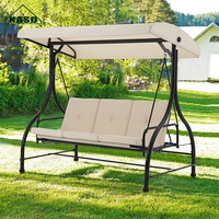 Fauteuil balançoire d'extérieur 3 places de luxe en rotin avec coussins et auvent