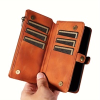 Coque de téléphone pour IPhone 15/14/13/12/11 Pro Max Blocage Portefeuille avec 9 Porte-Cartes de Crédit Fermeture Éclair PU Faux Cuir Housse de Protection