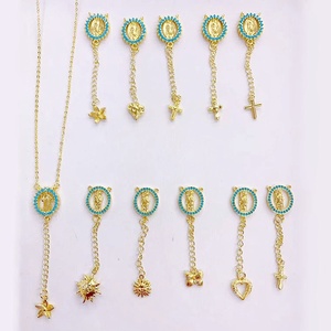 Pendentifs Breloques en Plaqué Or avec Turquoise et Zircon Cubique, Motifs Vierge Marie, Y, Étoile, Croix, Papillon, Cœur, Soleil pour la Fabrication <span class=keywords><strong>de</strong></span> <span class=keywords><strong>Bijoux</strong></span> Religieux - Product Image 6