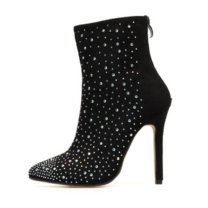 CSB118 crystals ankle suede leather ankle <strong>zip</strong> <strong>up</strong> high heel <strong>boots</strong> for wome - Product Image 3