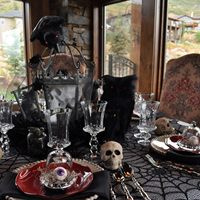 Nappe de table moderne en polyester/coton imprimé Halloween style européen et américain, résistante à l'huile, avec dentelle noire, pour usage domestique, exportation transfrontalière