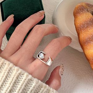 Yinruitai S925 Sterling Silver Zircon <b>Open</b> <b>Ring</b> Geometric Design Unisex Everyday Wear - Product Image 1