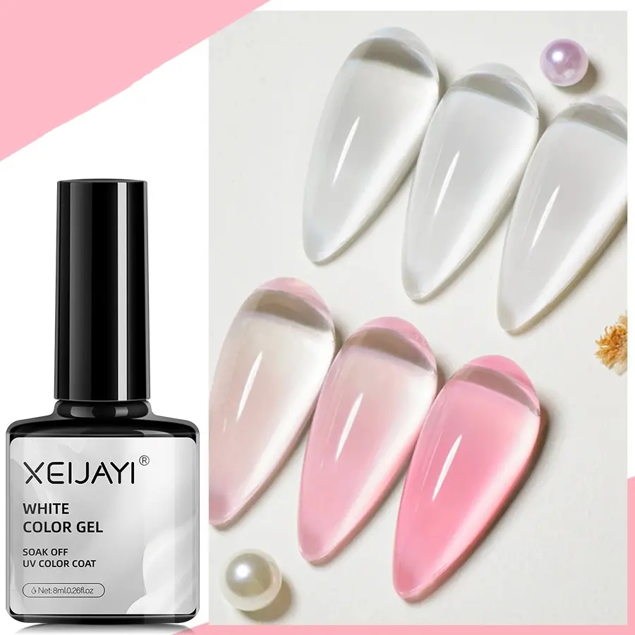 Conjunto de 2 garrafas de esmalte de gel transparente e rosa para manicure, verniz semi-permanente para unhas, manicure artesanal DIY