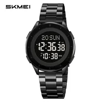 Jam Tangan Pria SKMEI 2302 Mewah Tahan Air Digital, Kaca Stainless Steel Mengkilap, Tali Poles Lebar, Layar LCD Besar, Bisnis