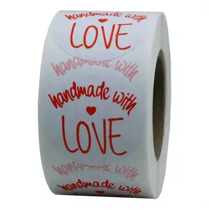 Hybsk White 1.5 inch handmade with love stickers with red heart Total 500