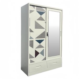 モダンスタイル家具 引き出し付き ダブルスライドドアキャビネット メタルワードローブ クローゼット リビングルームまたは寝室用 - Product Image 1